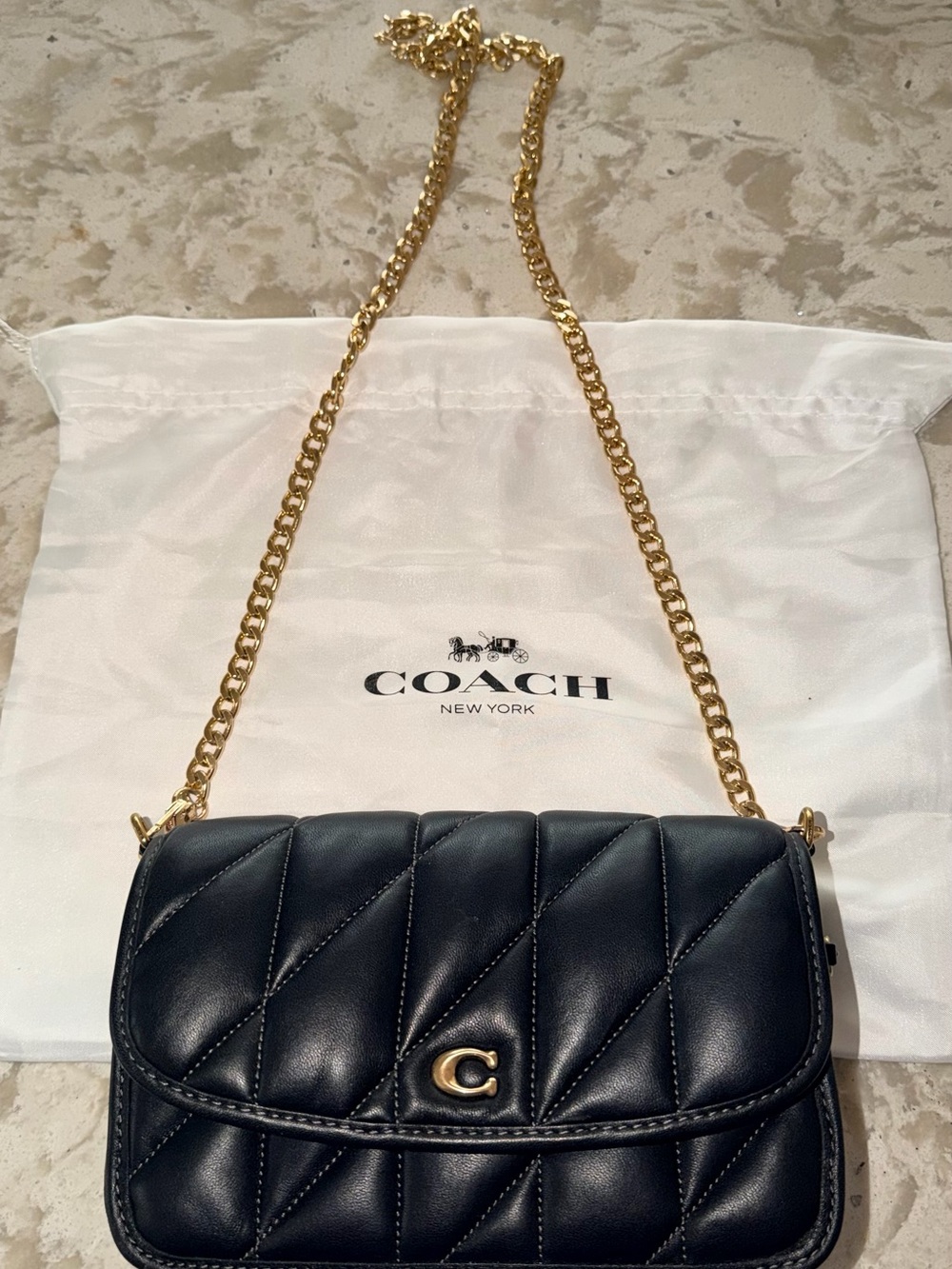 Coach Black Quilted Crossbody with Gold Chain